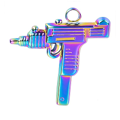 Rainbow Color Stainless Steel Pendants, Gun Shape Charms, Rainbow Color, 26x25x2mm, Hole: 2mm