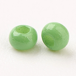 Light Green FGB 6/0 Grade A Round Glass Seed Beads, Baking Paint, Light Green, 4x3mm, Hole: 1mm, about 4500pcs/pound