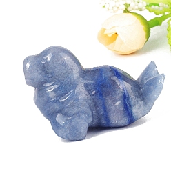 Blue Aventurine Natural Blue Aventurine Carved Healing Sea Dog Figurines, Reiki Energy Stone Display Decorations, 50.8mm