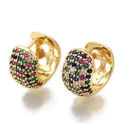 (52) Непрозрачная лаванда Серьги-кольца из латуни с микропаве из кубического циркония, долговечный, без свинца и без кадмия, реальный 18 k позолоченный, разноцветные, 16.5x9.5 мм