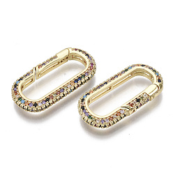 Real 16K Gold Plated Brass Micro Pave Cubic Zirconia Spring Gate Rings, Nickel Free, Oval, Colorful, Real 16K Gold Plated, 28.5x14.5x4mm, Inner Diameter: 22.5x8mm