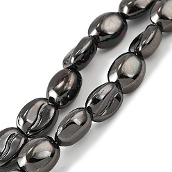 Металлическо-черное Гальванопокрытие Стеклянные бусины с гальваническим покрытием , Плоско-овальные, полное покрытие, покрытие черного цвета металла, 11x8.5x5 мм, отверстие : 0.8 мм, около 42 шт / нитка, 17.32'' (44 см)
