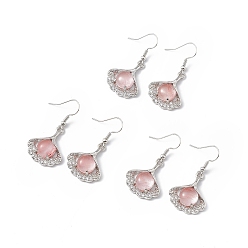 Стеклянный Камень Арбуза Серьги с подвесками из синтетического арбузного стекла и листьев гинкго с кристаллами и стразами, платиновые латунные украшения для женщин, 40 мм, штифты : 0.6 мм