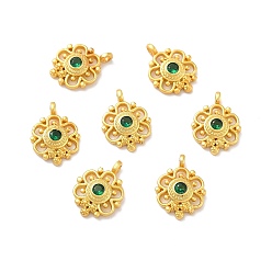 Matte Gold Color Rack Plating Brass Micro Pave Cubic Zirconia Pendants, Long-Lasting Plated, Cadmium Free & Lead Free, Flower, Matte Gold Color, 15x11x4mm, Hole: 1.6mm