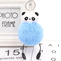 Light Sky Blue Panda Furry Pom-Pom Keychain for Women, Polypropylene Imitation Rabbit Fur Car Charm Bag Pendant, Light Sky Blue, 8cm
