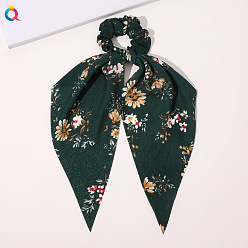 Floral Triangle Scarf - Dark Green Chic Floral Hair Accessory for Women - Triangle Ribbon Peony Bow Scrunchie Headband