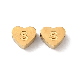 Letter S Ionenbeschichtung (IP) 304 Edelstahlperlen, golden, Herz mit Brief, Buchstabe s, 5.5x6.5x3 mm, Bohrung: 1.6 mm