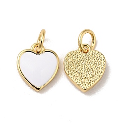 White Rack Plating Brass Enamel Pendants, with Jump Ring, Cadmium Free & Nickel Free & Lead Free, Real 18K Gold Plated, Heart, White, 10x8.5x2mm, Hole: 3.4mm