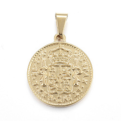 Golden 304 Stainless Steel Coin Pendants, Hispan Et Ind Rex Coin, Golden, 29x25x2.5mm, Hole: 5x7.5mm