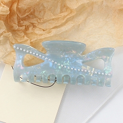 Sky Blue Bowknot Cellulose Acetate Large Claw Hair Clips, with Plastic Imitation Pearl Beads, for Women Girl Thick Hair, Sky Blue, 60x140x68mm