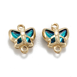 Темный Голубой Соединители звеньев латуни стеклянные, долговечный, бабочка, реальный 18 k позолоченный, темные голубые, 10x9x4 мм, отверстие : 0.9~1.2 мм