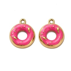 Темно-Розовый 304 подвески из нержавеющей стали, пончик, с эмалью, реальный 18 k позолоченный, ионное покрытие (ip), темно-розовыми, 17.5x15x3.5 мм, отверстие : 1.6 мм