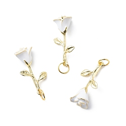 White Alloy Enamel Pendants, with 304 Stainless Steel Jump Rings, Rose, Golden, White, 26.5x13.5x8.5mm, Jump Ring: 6x0.8mm, Inner Diameter: 4.5mm