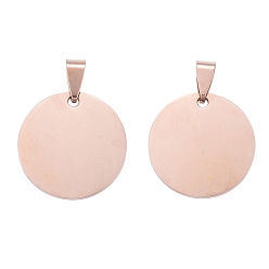 Rose Gold 201 Stainless Steel Pendants, Manual Polishing, Flat Round, Stamping Blank Tag, Rose Gold, 25x1.5mm, Hole: 8.5x3.5mm