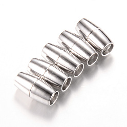 Platinum Brass Magnetic Clasps with Glue-in Ends, Barrel, Platinum, 15x6mm, Half Hole: 3mm