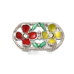 Желтый Латунные хрустальные стразы овальные с 2 цветочными многорядными звеньями, Эмаль стиле, без кадмия и без свинца, стойки покрытие, платина, желтые, 13x24x7 мм, отверстие : 2 мм