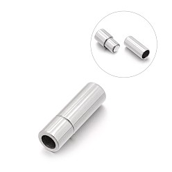 Stainless Steel Color Smooth 304 Stainless Steel Column Magnetic Clasps with Glue-in Ends, Stainless Steel Color, 16x5mm, Hole: 3mm
