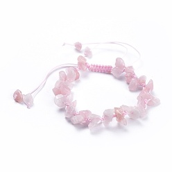 Rose Quartz Adjustable Natural Rose Quartz Chip Beads Braided Bead Bracelets, with Nylon Thread, 1-7/8 inch(4.8cm)
