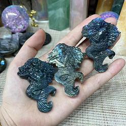 Mermaid Dyed Natural Labradorite Carved Display Decorations, Figurine Home Decoration, Reiki Energy Stone for Healing, Mermaid, 40~60mm