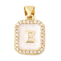 Letter E Латунные микропаве прозрачные подвески с фианитом, с эмалью, без кадмия и без свинца, долговечный, стойки покрытие, реальный 18 k позолоченный, Письмо E, 16.5x12x2 мм, отверстие : 4x3 мм