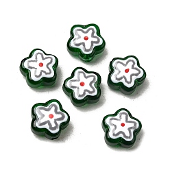 Зеленый Стеклянные эмалевые бусины ручной работы, бусины ручной работы, цветок, зелёные, 11.5x12~12.5x6.5 мм, отверстие : 1.2 мм