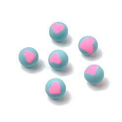 Бледно-бирюзовый Бусины из полимерной глины , круглые с сердца шаблона, бледные бирюзовая, 10 мм, отверстие : 1.5 мм