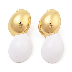 Белый PVD вакуумное покрытие золото 304 серьги-гвоздики из нержавеющей стали для женщин, с эмалью, формы арахиса, белые, 32.5x14.5 мм