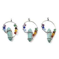 Synthetic Turquoise Synthetic Turquoise Dyed Double Terminal Pointed Big Pendants, Chakra Faceted Bullet Charms with Rack Plating Platinum Tone Brass Findings, 49~53x30~34x11mm, Hole: 4mm