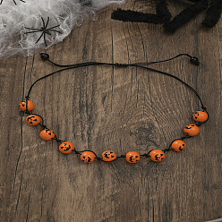 C23-210 A4-F3 Halloween Pumpkin Spider Handmade Beaded Wood Bead Necklace - European and American Style