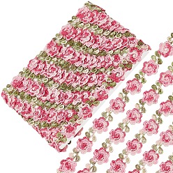 Cerise Polyester Ribbon, Floral Pattern, Flat, Garment Accessories, Cerise, 3/4 inch(18x1.5mm)