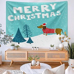 Dog Christmas Theme Polyester Wall Hanging Tapestry, for Bedroom Living Room Decoration, Rectangle, Medium Turquoise, 730x950mm