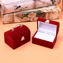 FireBrick Rectangle Velvet Storage Box for Women, Portable Rings Necklace Case, FireBrick, 5.9x3.9x5.5cm