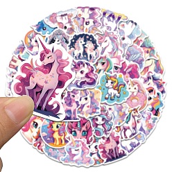 Mixed Color 50Pcs Unicorn PVC Self Adhesive Cartoon Stickers, Waterproof Decals for Laptop, Bottle, Luggage Decor, Mixed Color, 45~66x44~56x0.2mm