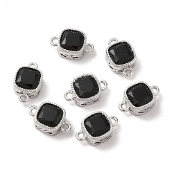 Black Brass Cubic Zirconia Links Connectors, Platinum, Square, Black, 11x7x4mm, Hole: 1.2mm