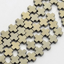 Antique Bronze Plated Greek Cross Non-magnetic Synthetic Hematite Beads Strands, Imitation Pyrite, Antique Bronze Plated, 4x4x3mm, Hole: 0.8mm, about 96pcs/strand, 16.6 inch