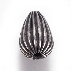 Antique Silver 304 Stainless Steel Corrugated Beads, teardrop, Antique Silver, 12x7.5mm, Hole: 1.2mm