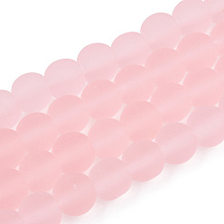 Pink Transparent Glass Beads Strands, Frosted, Round, Pink, 6~6.5mm, Hole: 1.4mm, about 67~70pcs/strand, 14.76 inch~15.16 inch(37.5~38.5cm)