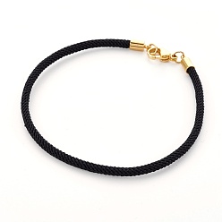 Black Braided Cotton Cord Bracelet Making, with 304 Stainless Steel Clasps, Golden, Black, 8-5/8 inch(21.8cm), 3mm