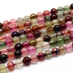 Colorful Dyed Natural Agate Faceted Round Beads Strands, Colorful, 4mm, Hole: 1mm, about 90~95pcs/strand, 14.5 inch