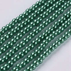 Dark Cyan Eco-Friendly Dyed Glass Pearl Round Beads Strands, Grade A, Cotton Cord Threaded, Dark Cyan, 3~3.5mm, Hole: 0.7~1.1mm, about 135pcs/strand, 15 inch