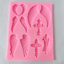 Hot Pink DIY Angel Wings & Cross Silicone Molds, Fondant Molds, Resin Casting Molds, for UV Resin & Epoxy Resin Craft Making, Hot Pink, 160x122x10mm