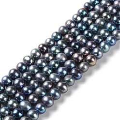 Black Natural Cultured Freshwater Pearl Beads Strands, Potato, Grade 3A++, Dyed, Black, 6~7x6~7mm, Hole: 0.9mm, about 58pcs/strand, 14.17~14.33''(36~36.4cm)