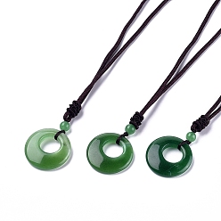 Green Aventurine Natural Green Aventurine Pendant Necklaces, with Nylon Cord, Flat Round, 27.16 inch(69cm), 2mm