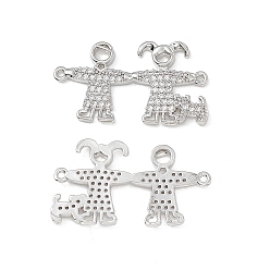 Platinum Brass Micro Pave Clear Cubic Zirconia Connector Charms, Girl and Boy Links, Platinum, 29x16x2mm, Hole: 1mm