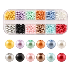 Couleur Mélangete 480 pcs 12 couleurs cuisson perles de verre nacrées peintes perles rondes, couleur mixte, 4~5mm, Trou: 1mm, 40 pcs / couleur