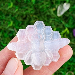 White Natural Crystal Original Stone, Nitrite Gypsum Stone, Carving Creative Carved Bees Tabletop Home Decoration, White, 39x49mm