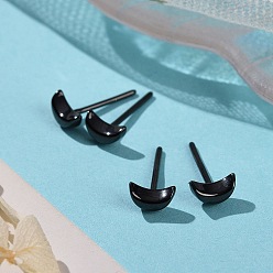 Black Hypoallergenic Bioceramics Zirconia Ceramic Stud Earrings, Crescent Moon, No Fading and Nickel Free, Black, 6.5x4mm