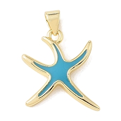 Dunkeltürkis Messing Emaille-Anhänger, Seestern Charms, Gestell, langlebig überzogen, cadmiumfrei und bleifrei, echt 18 k vergoldet, dunkeltürkis, 19x17x2.5 mm, Bohrung: 4x3.5 mm