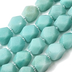 Flower Amazonite Натуральный цветок амазонитовые бусины пряди, граненые бусины в форме куба с алмазной огранкой, с бисером, 13.5x10~10.5x9.5~10 мм, отверстие : 1.2 мм, около 27 шт / нитка, 15.35'' (39 см)