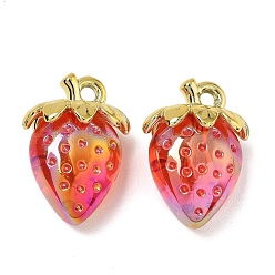 Red UV Plating Alloy with Acrylic Pendants, Strawberry Charms, Red, 32x22.5x17mm, Hole: 3.5mm